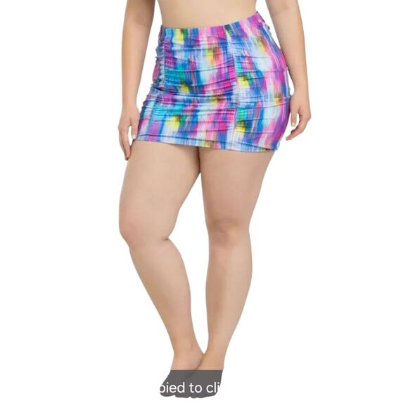 Torrid Abstract Stripe Ruched High Waist Skirt Swim Bottom Size 1x 1 - Picture 1 of 7